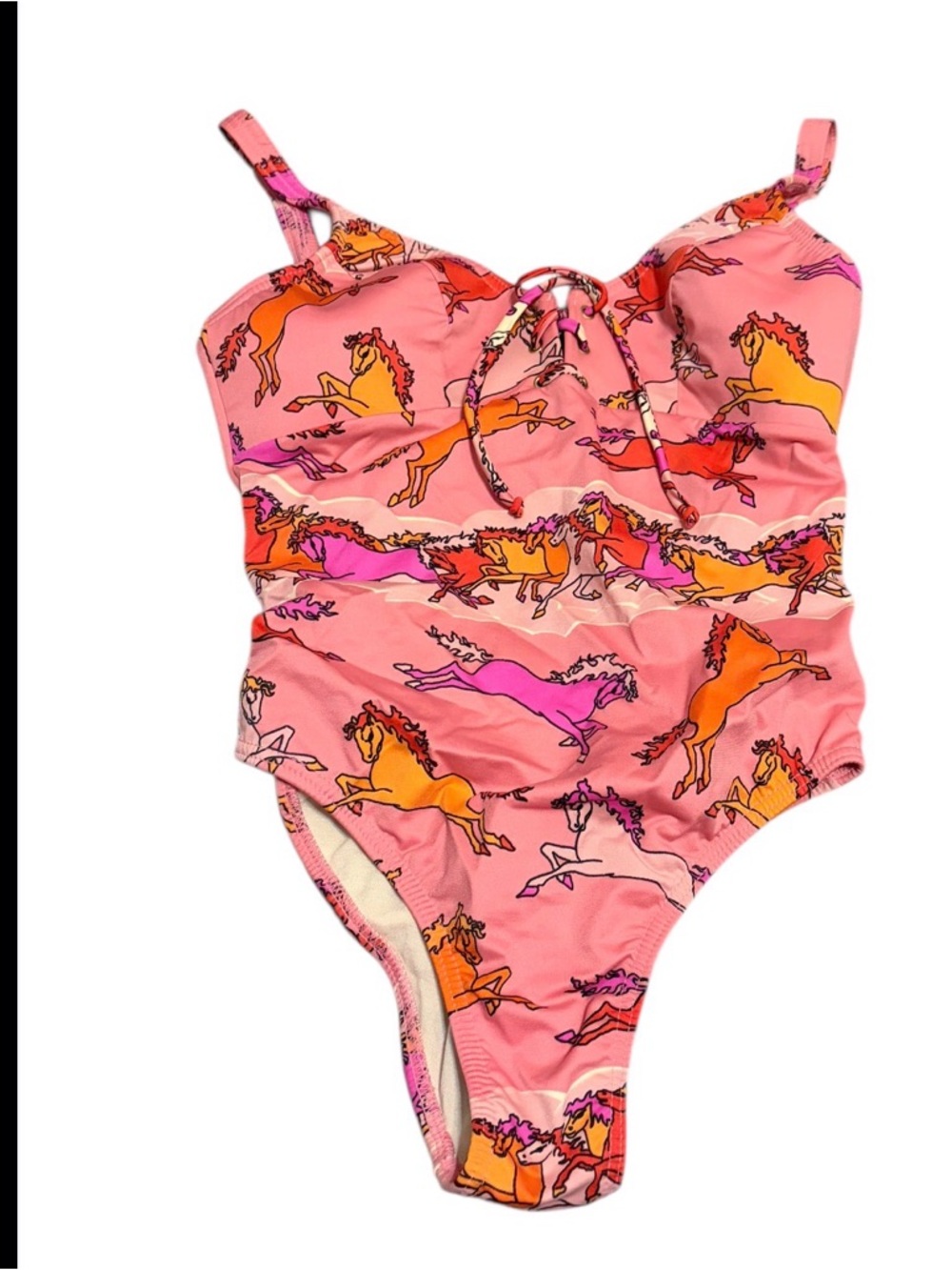 Rosa Chá Horse Print One Piece Swimsuit Pink Cutout Tie Back Size P